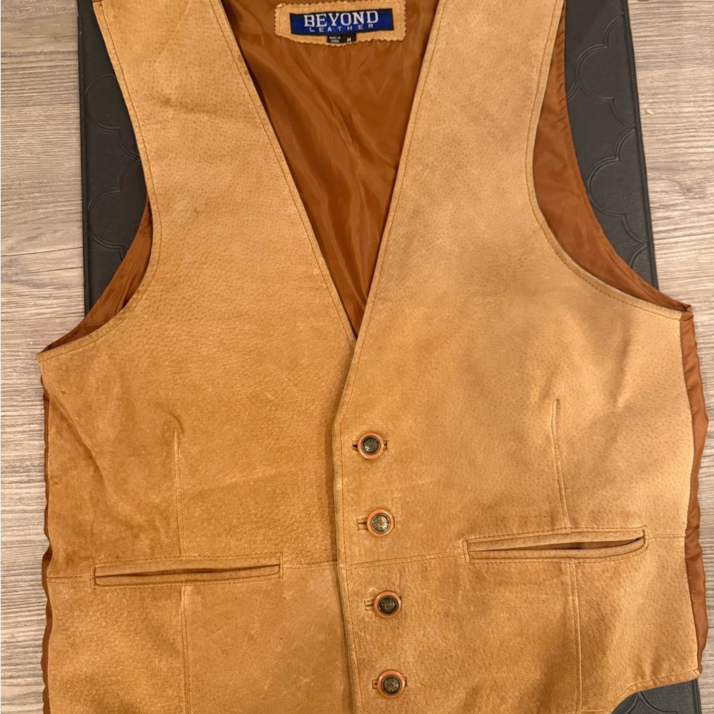 Men's Tan Suede Button-Front Vest